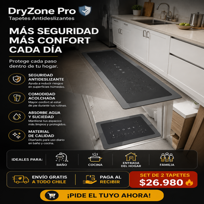 "DRYZONE PRO" SET DE DOS TAPETES DE BAÑO Y DE COCINA  ANTIDESLIZANTE